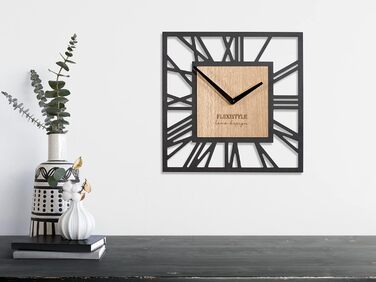 Сучасний настінний годинник FLEXISTYLE LOFT Piccolo Square 30см, безшумний, чорний дуб, для вітальні та ванної