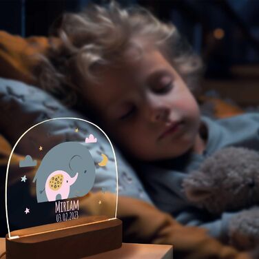 Персоналізований LED нічник для дітей з іменем, дизайн Веселка, нічна лампа для дитячої кімнати, подарунок для малюків, червоний (рожевий слон)