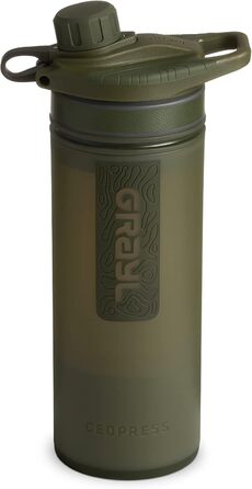GRAYL GeoPress 710 мл — фільтр для води для туризму, очищення питної води, видаляє 99,99% бактерій і вірусів, для кемпінгу, подорожей, виживання, оливковий