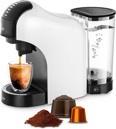 Кавомашина Ufesa Bellagio 3-в-1 для капсул Nespresso, Dolce Gusto та меленої кави, сенсорна панель, 7 рівнів, резервуар 1 л, 1400 Вт, 15 бар, компактна