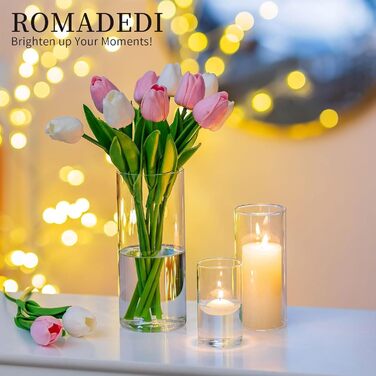 Набір скляних підсвічників-циліндрів Romadedi 12 шт. для стовпчикових і плаваючих свічок, вази для квітів, декор весілля, вечірки, столу, вітальні