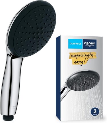 Ручний душ GROHE Vitalio 110, круглий, 14 л/хв, 2 режими струменя, стандартне підключення, силіконове кільце, шланг 150 см, хром, 26972001