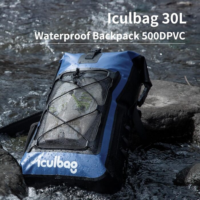 Водонепроникний рюкзак Iculabg 30 л синій для подорожей, кемпінгу, пляжу, каякінгу