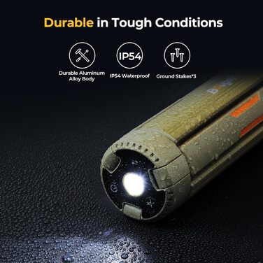 Переносна кемпінгова лампа BougeRV 15600mAh, акумуляторна, 4000 лм, IP54, регульована висота і кут, водонепроникний ліхтар для кемпінгу, подорожей і надзвичайних ситуацій