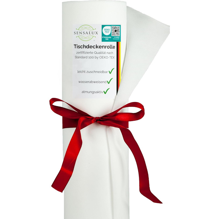 Скатертина Sensalux у рулоні 1,18×25 м, водонепроникна, неткана, сертифікат Oeko-TEX 100, біла