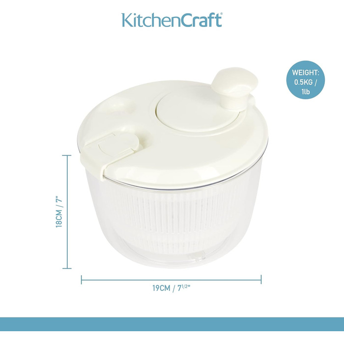 Міні-сушарка для салату KitchenCraft, багатофункціональна, 19 см, прозора