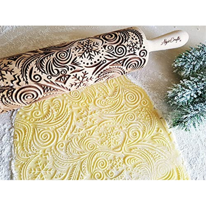 Дерев'яний качалка з різдвяним візерунком для печива FROST Algis Crafts, гравійована 3D форма для тіста, для випікання та DIY печива