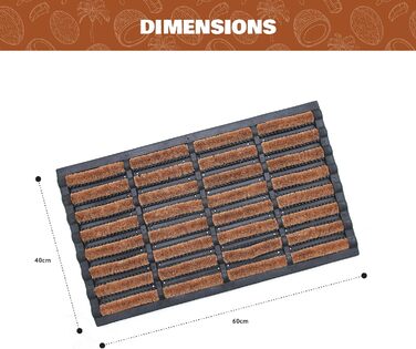 Coco&Coir® Преміум кокосовий килимок для взуття 45x75 см, нековзний, для вхідної зони, зовнішній та внутрішній, з ПВХ основою