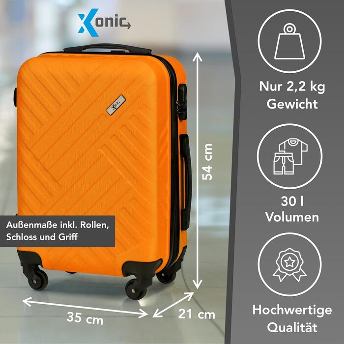 Валіза Xonic Design Boardcase, жорсткий дорожній чемодан із 360° колесами, замок, ручна поклажа 55x35x20 см, неоново-оранжевий, S