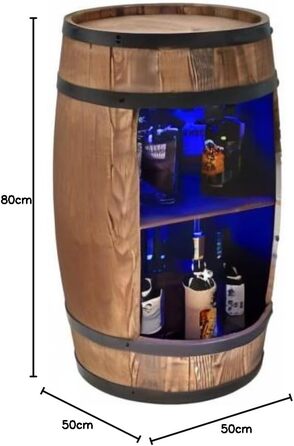 LED-бар Fass з підсвіткою RGB, тримачем для вина, дерев'яна бочка-бар 80x50 см, настінне винне сховище, домашній винний бар, рустикальний декор (венге) CREATIVE COOPER