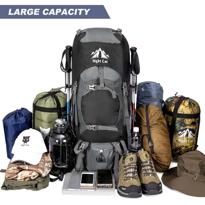 Рюкзак Night Cat Wanderrucksack 70/90 л для туризму, трекінгу, походів, подорожей, для чоловіків та жінок, дихаючий, для кемпінгу, альпінізму, велоподорожей