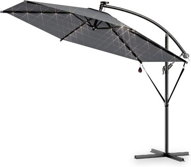 Парасолька для саду Kingsleeve 300 см з LED-підсвіткою, сонячною батареєю, UV 80+, антрацит, для тераси та балкону, з чохлом і стійкою
