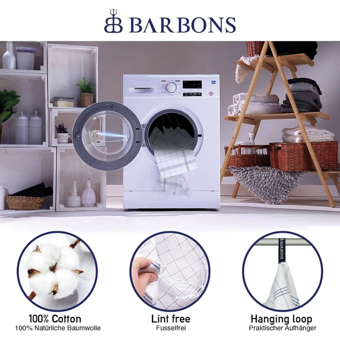 BARBONS Набір 40 кухонних рушників 50x70 см, бавовна, сині, екстра вбираючі, сертифікат Oeko-TEX, для кухні, прати до 60°C