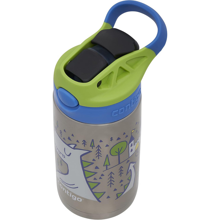 Дитяча пляшка для води Contigo Easy Clean Autospout з трубочкою, нержавіюча сталь, без BPA, 100% герметична, легке очищення, 420 мл, для школи, садка, спорту (Matcha Dragon)