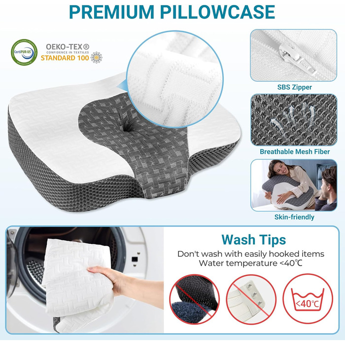 Ортопедична подушка Elviros з піни Memory Foam для сну, ергономічна подушка для шиї, проти хропіння, для бокового та черевного сну, біла
