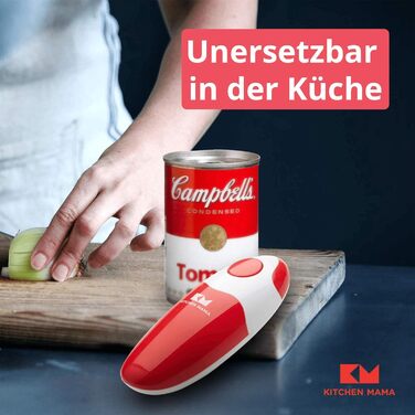 Автоматична електрична відкривачка для консервів Kitchen Mama, безпечна, зручна, без рук, гладкий край, харчова сталь, на батарейках, червона