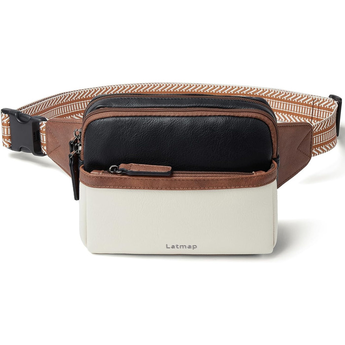 Жіноча маленька бананка Bauchtasche, крос-боді сумка з PU шкіри, водонепроникна, захист від крадіжок, бежева з чорним, для спорту, подорожей та велоспорту