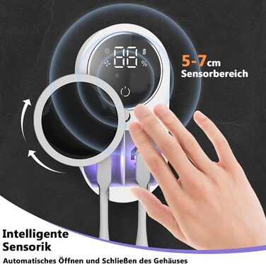 Тримач та стерилізатор для зубних щіток Justup з LED-екраном, настінний зарядний пристрій для ванної кімнати, для сімейного використання, білий