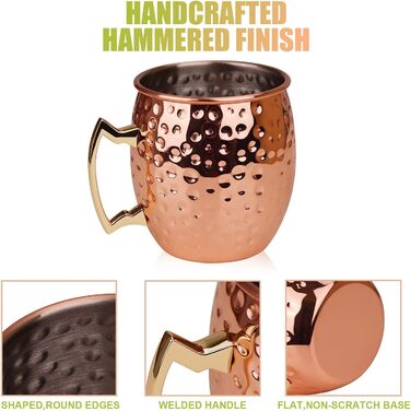 Набір мідних кухлів для Moscow Mule, 4 шт. по 550 мл з трубочками у подарунковій коробці – 100% мідь для коктейлів і охолоджених напоїв