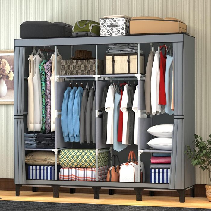 Тканинна шафа LOEFME 170x175x45 см для спальні з 2 рейками для вішалок