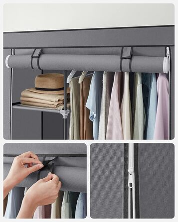 SONGMICS тканинна шафа для одягу з 6 полицями, модульна, сіра, 105x45x168 см – шафа для спальні та гардеробної