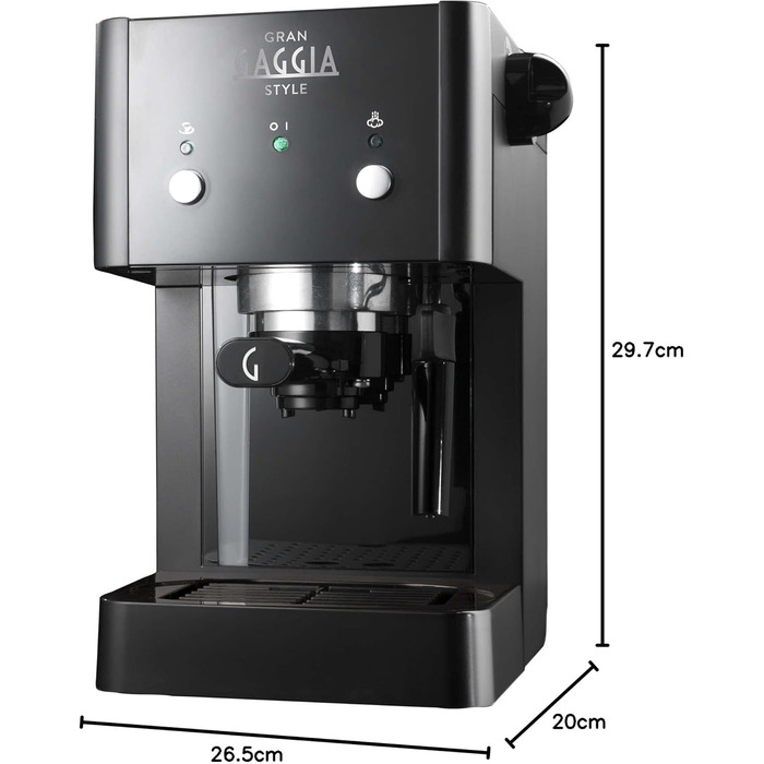 Кавоварка Gaggia RI8423/11 GranGaggia Style, еспресо-машина, 15 бар, для меленої кави та чалд, чорна