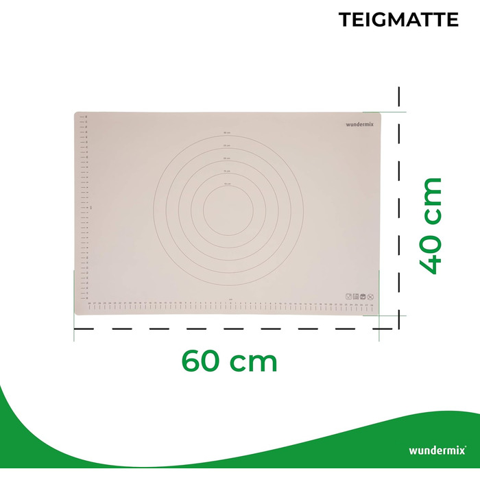 Силіконова килимок для тіста Wundermix WunderMat 60x40 см з розміткою, антипригарна та нековзка підкладка для випічки