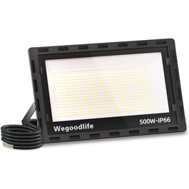 Wegoodlife LED прожектор 500Вт 50000Лм, 6500K холодне біле світло, IP66 водонепроникний, 50см кабель без вилки, для вулиці, гаража, подвір'я, коридору