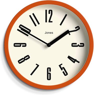 Настінний годинник JONES CLOCKS 20 см, ретро, помаранчевий, легке читання, для кухні, офісу, дитячої кімнати