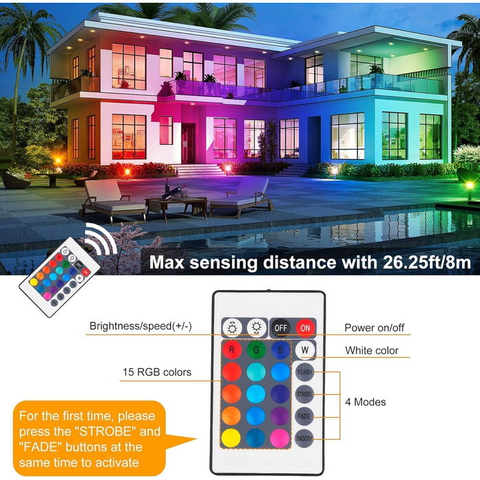 Світлодіодний прожектор для вулиці 100Вт RGB з пультом і Bluetooth, LED ландшафтний світильник з керуванням через додаток, водонепроникний IP66, для саду та двору, набір 2 шт.