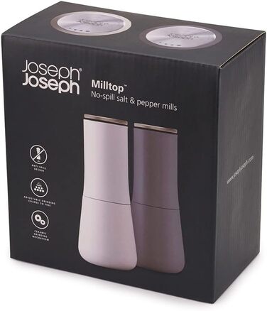 Набір млинків для солі та перцю Joseph Joseph Milltop, керамічний механізм, білий/сірий, проти протікання, багаторазовий