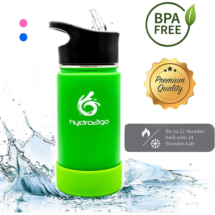 Дитяча термос-пляшка з нержавіючої сталі 350 мл, BPA Free, 2 кришки (з трубочкою та спортивна), не протікає