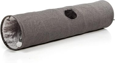 Ігровий тунель для котів CanadianCat XXL, плюшевий, сірий, 35x150 см, з іграшкою
