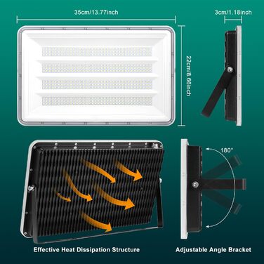 Світлодіодний прожектор Viugreum 150W, 2 шт, 15000Лм, IP66, холодне біле світло 6500K, для вулиці, гаража, чорний, кабель 80см