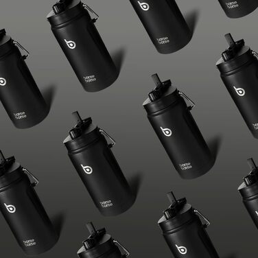 Ізольована пляшка для води BOTTLE BOTTLE 1,8 л з трубочкою, подвійною кришкою та ручкою, термос із нержавіючої сталі для спорту, фітнесу та напоїв, чорна