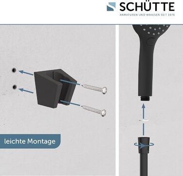 Душовий набір SCHÜTTE RAVEN: ручний душ, шланг і настінний тримач, чорний, 3 режими