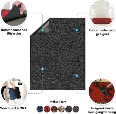 Килимок придверний Floordirekt EVEREST Sky, антрацит-чорний, 90x150 см – кращий тест, грязезахисний, різні кольори і розміри
