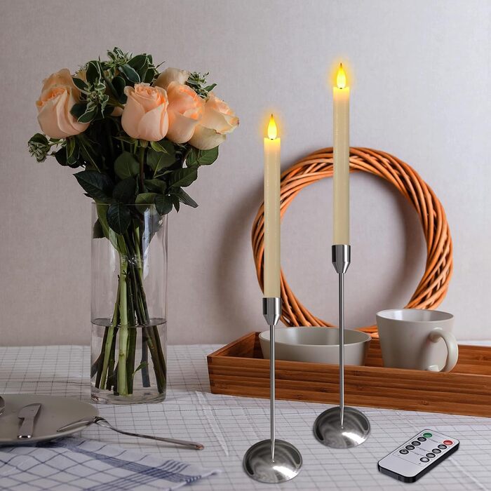 LED свічки Ymenow з таймером, набір 6 шт. 24,5 см, електричні свічки з натурального воску, мерехтливе полум'я, 2 пульти, для спальні, вітальні, декору Хелловін та Різдва