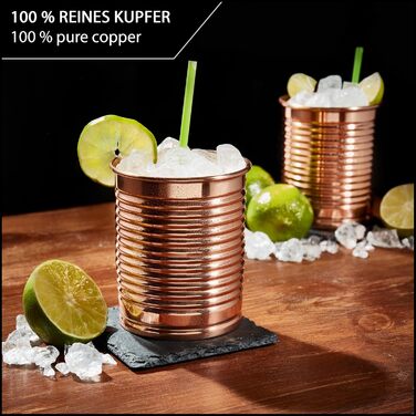 Набір з 4 мідних кухлів Moscow Mule 450 мл, 100% мідь, для аюрведи, у бляшаній коробці