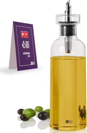 AdHoc BZ82 дозатор для олії чи оцту AromaPour з боросилікатного скла, 500 мл | елегантна пляшка для оливкової олії з носиком із нержавіючої сталі | герметична, підходить для олії гарбузового насіння чи оцту
