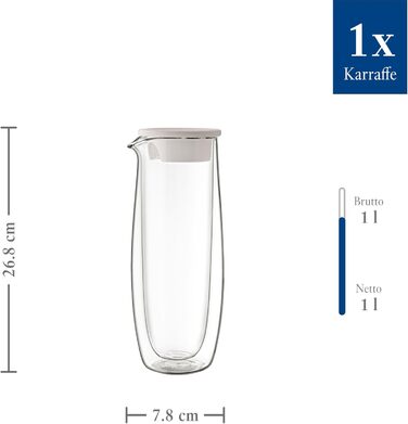 Villeroy & Boch Artesano Глечик для гарячих та холодних напоїв з кришкою, 1 л, боросилікатне скло, прозорий, для води, соку, чаю, карафка