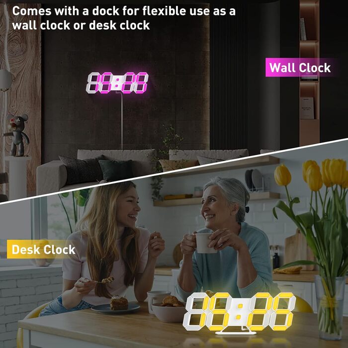 3D LED годинник-будильник EDUP HOME 9,7'' з RGB підсвіткою, безшумний, цифровий, USB, 7 кольорів, дата, температура, додаток і пульт, для спальні, вітальні, офісу