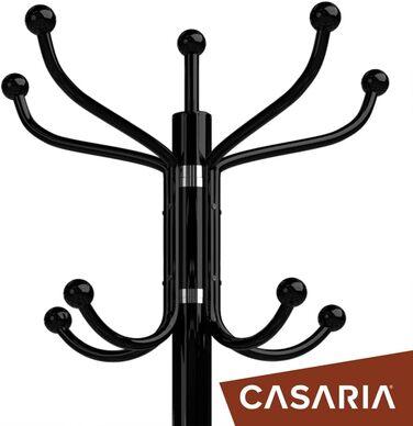 Вішалка для одягу Casaria з мармуровою основою, металева, 14 гачків, обертається на 360°, стійка, 37x37x175 см, для передпокою, офісу, чорна