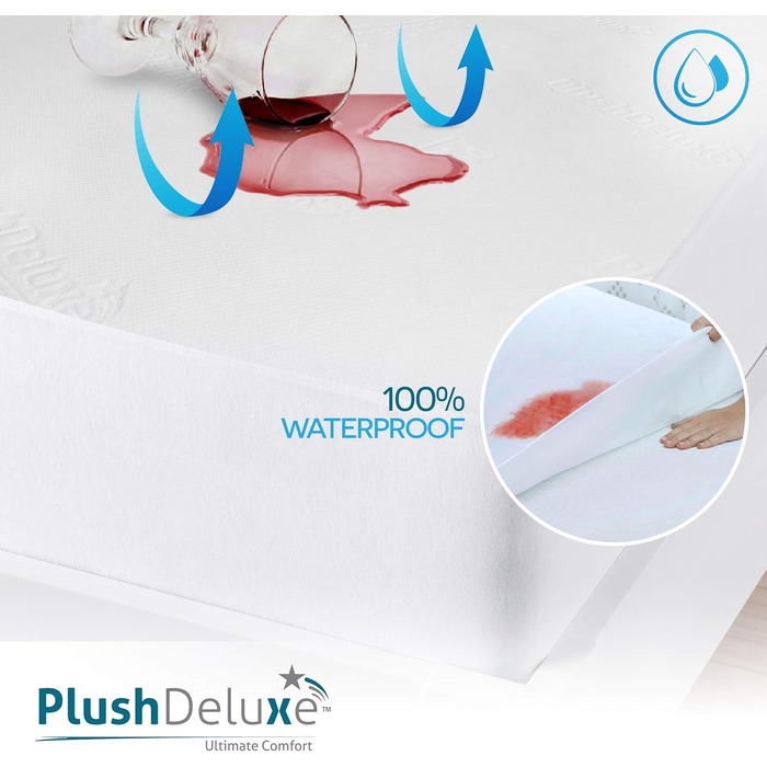 Бамбуковий водонепроникний наматрацник PlushDeluxe, гіпоалергенний, ультрам'який, дихаючий чохол без ПВХ і фталатів (Queen Size)