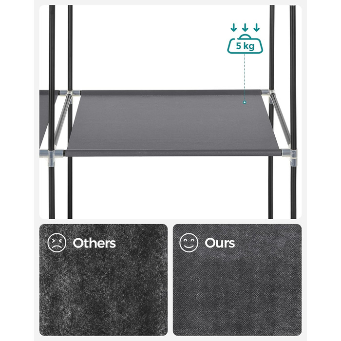 SONGMICS тканинна шафа для одягу з 6 полицями, модульна, сіра, 105x45x168 см – шафа для спальні та гардеробної