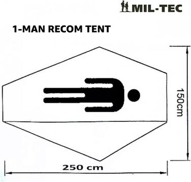 Одномісний намет Mil-Tec Recom 150x250 см, тунельний, ультралегкий, компактний, вітро- та штормостійкий для трекінгу, кемпінгу, аутдору, туризму