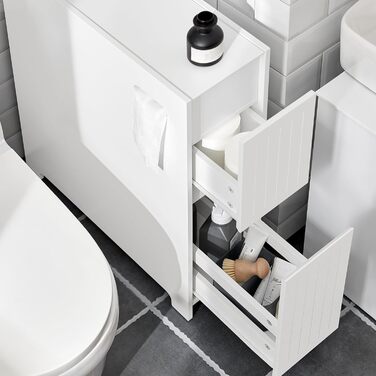 Вузький стелаж на колесах SoBuy BZR111-W 20 см, білий, для кухні та ванної, органайзер для туалетного паперу, меблі для зберігання, 20x75x60 см