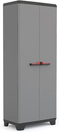 Пластикова шафа Keter Stilo висока 68x39x173 см, сіро-чорна з червоним, з 3 регульованими полицями, навантаження до 15 кг, для зберігання (Індустріальна)