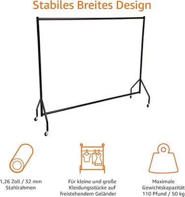 Вішак для одягу Amazon Basics, металевий, 1,82x1,52 м, чорний