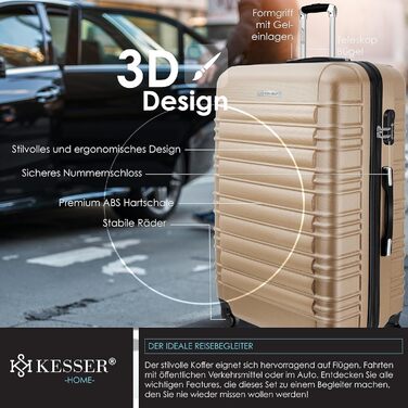 Валіза KESSER® 75 см 120 л, жорсткий ABS, з вагами та биркою, 4 колеса, телескопічна ручка, кодовий замок, шампань